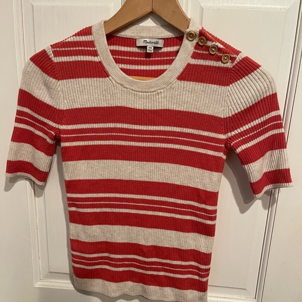 Madewell Burnt Orange and Cream Striped Knit Top. Woman’s size XXS